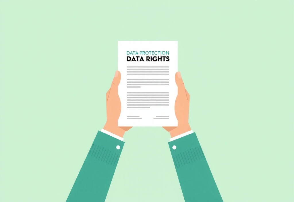 Ilustrație cu mâini care țin o foaie cu drepturi, simbolizând protecția datelor personale